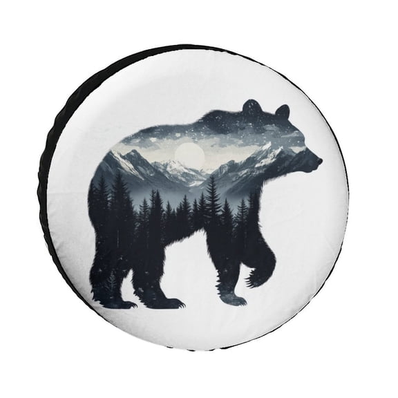 Camping Spare Tire Cover Bear And Mountain Wheel Tire Covers Waterproof Sun Protection Nature Wildlife Bear Tire Cover Universal Fit for Trailers SUV Truck Camper Travel 12inch