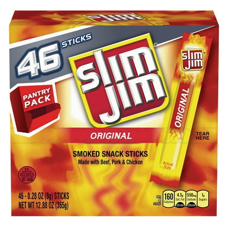 Slim Jim smoked snack sticks pantry pack, original, .28 oz., (Best Meat For Beef Jerky Recipe)