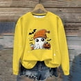 thumbnail image 2 of DOSUKRAI Women Halloween Sweatshirt 2025 Trendy Cute Ghost Graphic Long Sleeve Sweatshirt Crewneck Spooky Season Sweaters Yellow,XL, 2 of 9