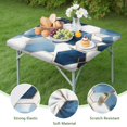 thumbnail image 4 of Blue White Gold Hexagon Marble Pattern Square Fitted Tablecloth with Elastic Edge,Square Table Cover,Washable Elastic Table Cover for Home Kitchen Party Decor 34"x34", 4 of 6