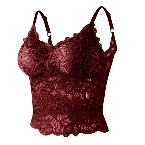Hueook Bralettes for Women Fashion Women's Solid Color Lace Seamless Beautiful Back Strap Sports Bra Wine L