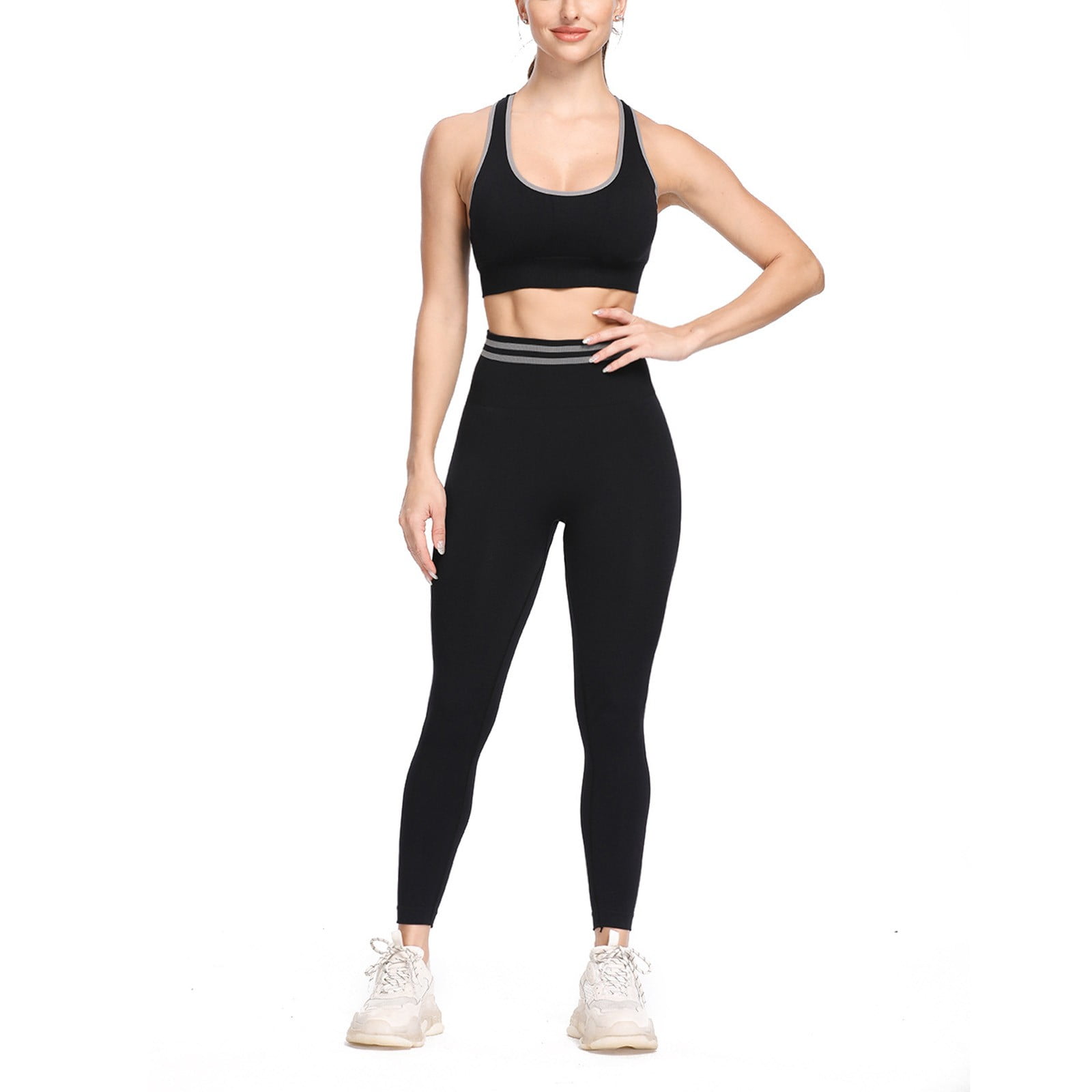 Womens Seamless Bra+Pants Leggings Set Gym Workout WearSports Suit Yoga Fitness 