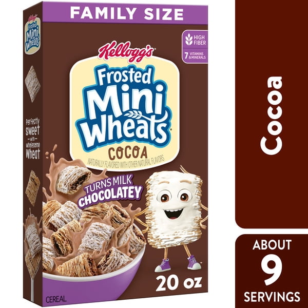 Kellogg's Frosted Mini-Wheats Breakfast Cereal, Kids Cereal, Family Breakfast, Family Size, Cocoa, Box with pan