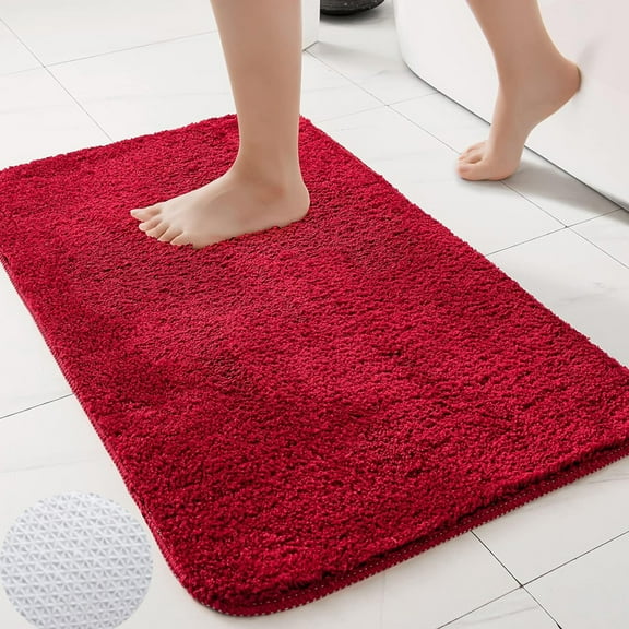 Red Microfiber  Bathroom Rug Non-Slip Absorbent 18 x 27.5inches Soft Furry Bath Mats Machine Washable Rugs for Bathtub Shower Room