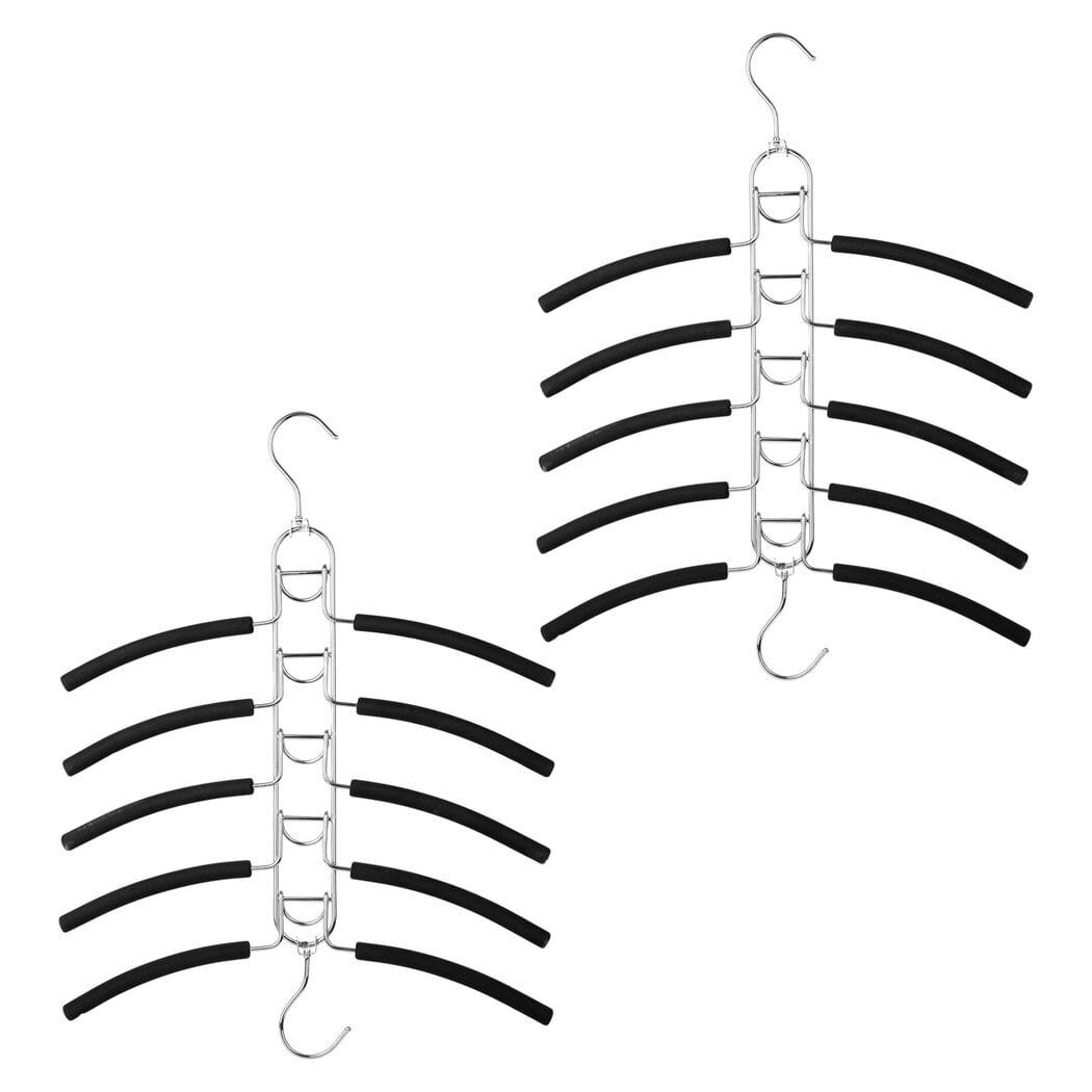 Space Saving Clothes Hangers, 2PCS 5 in 1 Multi-Layer Metal Clothes Hangers, Non-Slip Foam Padded Clothes Racks, Detachable Closet Organizers for Shirts, Sweaters, Suits, Coats, Pants
