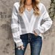 thumbnail image 4 of Liquidación ICHUANYI, jersey de manga larga con cuello en V a rayas informal de invierno para mujer, suéter de punto, blusa, suéter ICHUANYI WER202308173623, 4 of 7