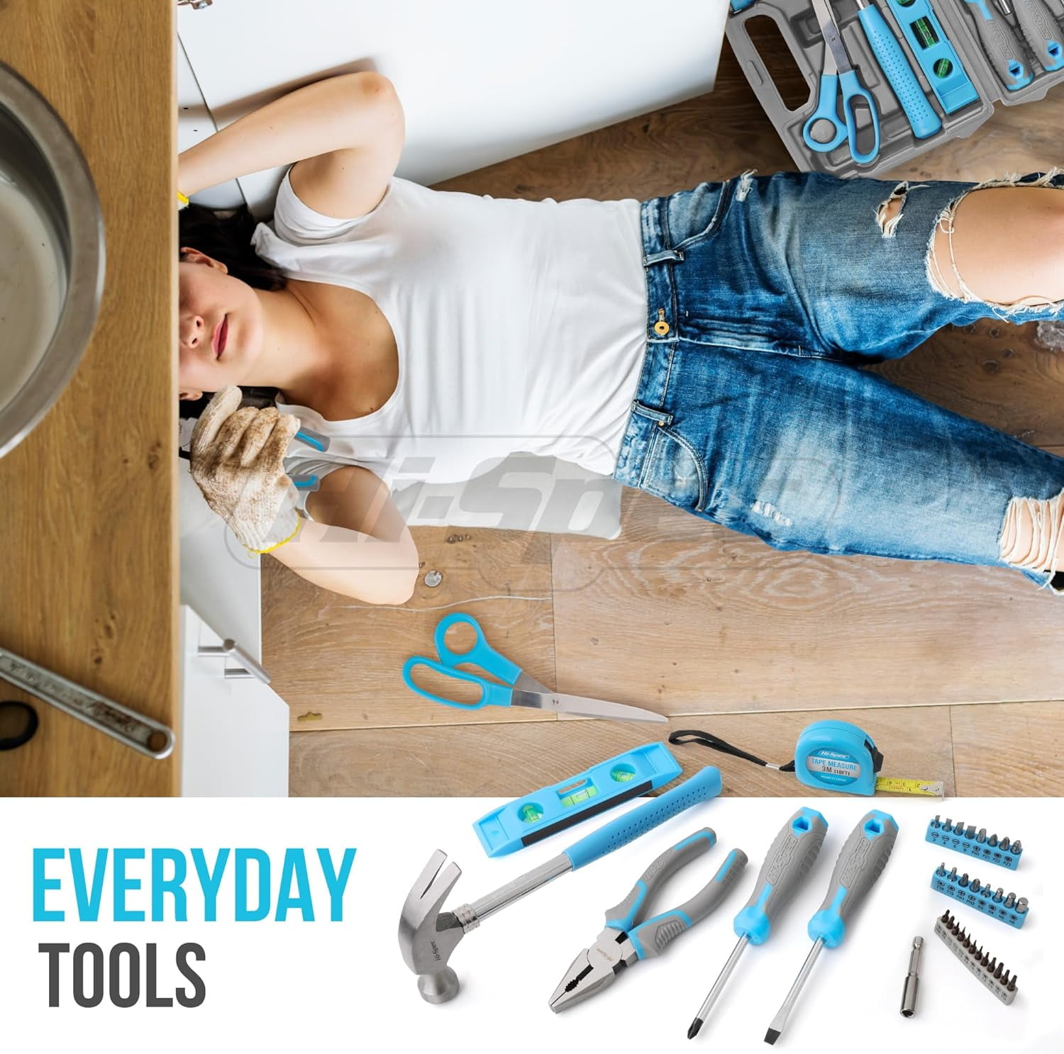 Hi-Spec 42pcs Blue Small Basic Tool Kit for Household – Compact DIY Set for Home, Office & Dorm Repairs