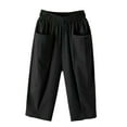 thumbnail image 3 of Stephy Women's Cotton and Linen Cropped Pants for Women In Summer Loose Large Size Linen Elastic Waist Small Feet Harem Pants Versatile Casual Pants Casual Cropped Pants, Black, L, 3 of 6
