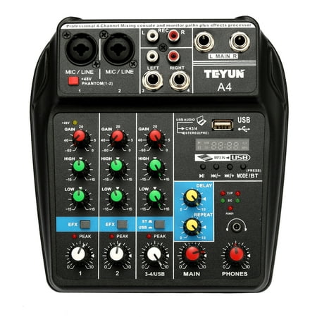 TU04 BT Sound Mixing Console Record 48V Phantom Power Monitor AUX Paths Plus Effects 4 Channels Audio Mixer with (Best Monitors For Mixing)