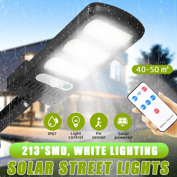 LITOM 213 LED Outdoor Solar Street/Wall Light - PIR Motion Sensor 3 Lighting Modes with Remote Control, Super Bright IP67 Weatherproof for Yard Garden