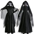 thumbnail image 1 of Halloween Witch Dress Set Ghost Bride Hooded Cloak Women Gothic Black Long Veil Cape Girl Fancy Party Costume Robe, 1 of 1