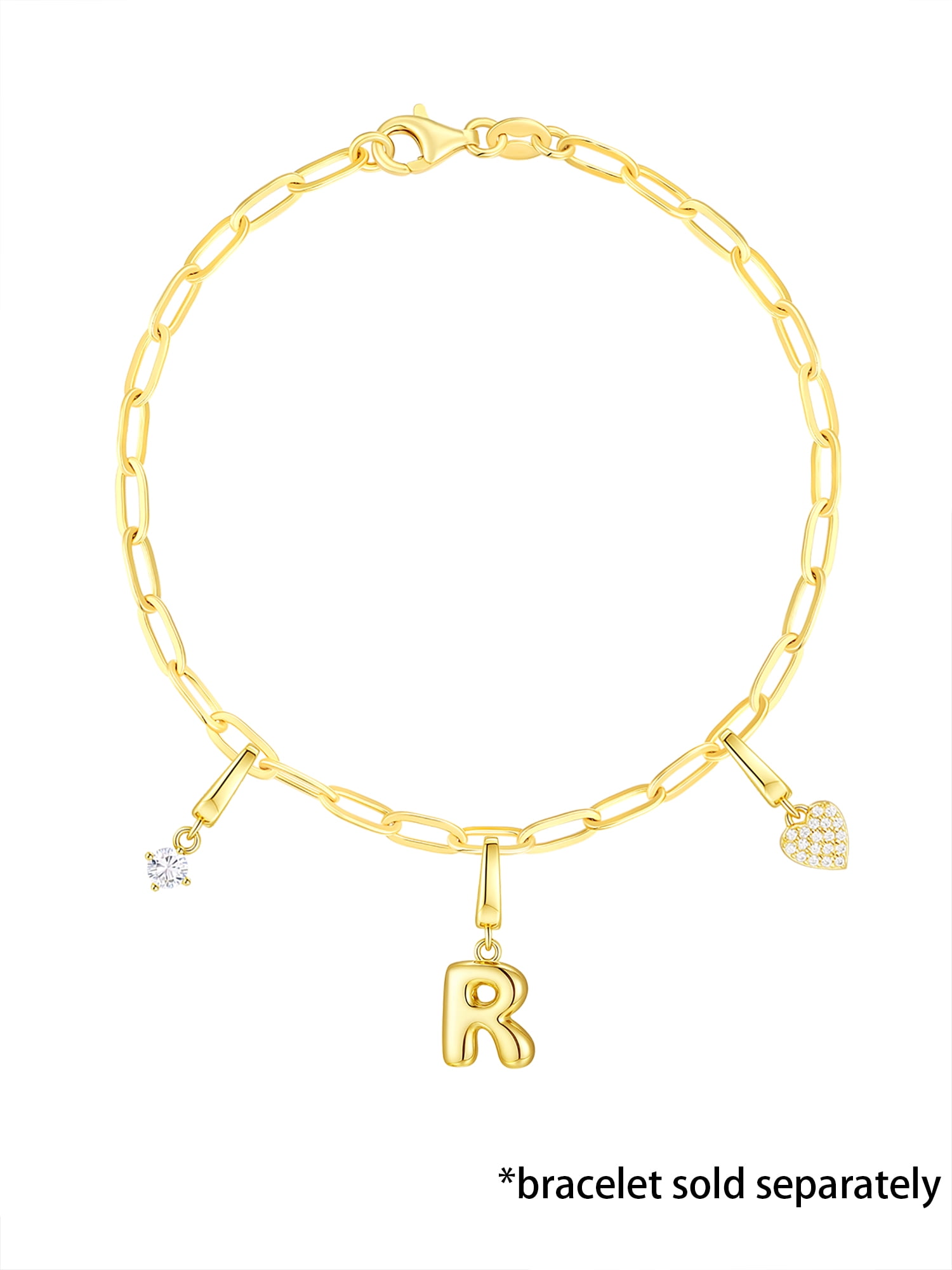 Brilliance Fine Jewelry Simulated Diamond Initial R Charm Set in 14KT Gold Plated Sterling Silver