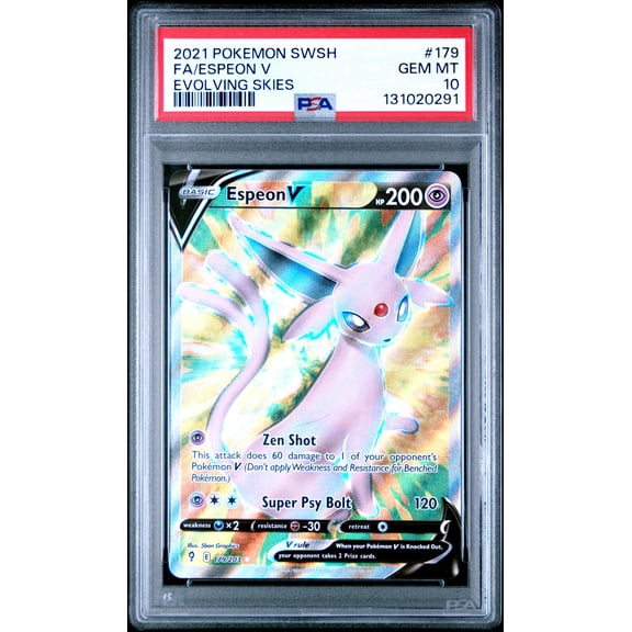 Graded 2021 PKM Japanese SWSH Espeon #179 V FA Evolving Skies Trading Card Game PSA 10 Gem Mint