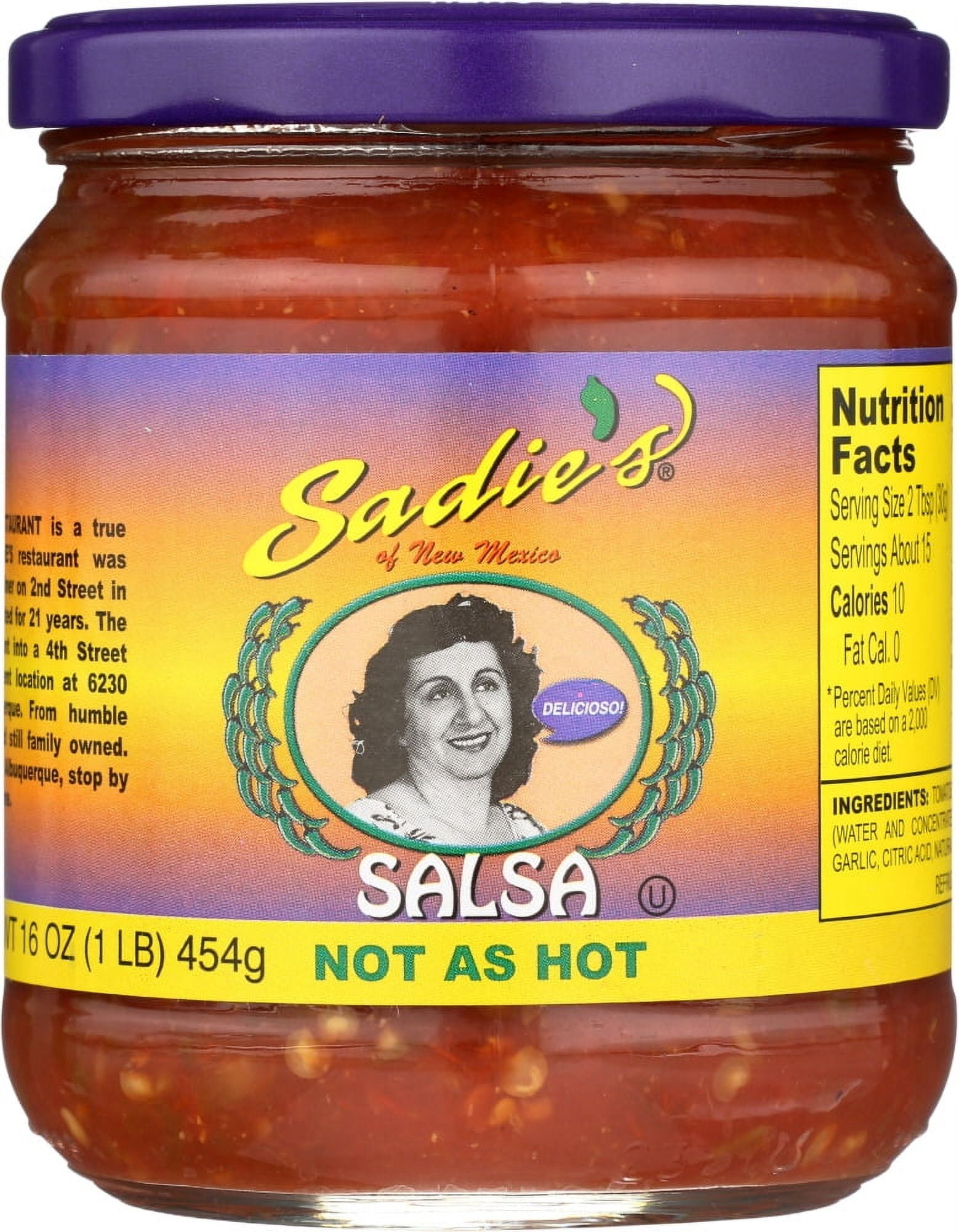(3 pack) Sadie's Salsa Not-as-Hot, 16oz, 1 Count, Kosher, Non-GMO, Gluten-Free, Chunky Salsa