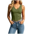 thumbnail image 3 of VBVC Women's Ribbed V-Neck Racerback Tank Top , Ladies' Stretchy Slim Fit Sleeveless Camisole , Summer Workout Layering Top For Women,Army Green,S-2XL, 3 of 8