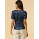 thumbnail image 5 of Blusa de cuadros Allegra K Cuello Cuadrado Mujer Manga Corta Verano Oficina Azul Marino XL, 5 of 6