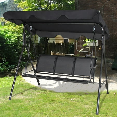 Gymax Black Outdoor Swing Canopy Patio Swing Chair 3 Person Canopy Hammock