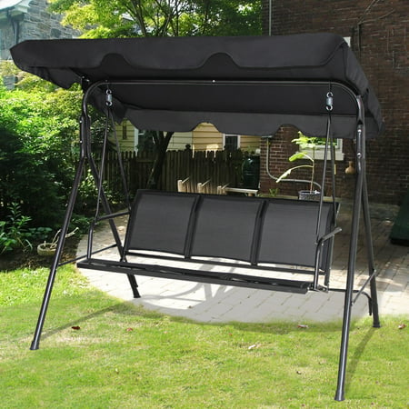 Gymax Black Outdoor Swing Canopy Patio Chair 3 Person Hammock Canada - Garden Swing Chair With Shade