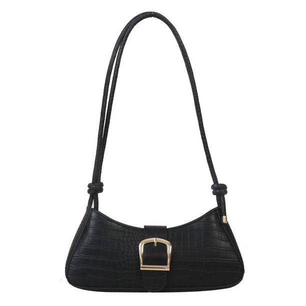 Bolso de hombro de PU para mujer, patrón de cocodrilo, hebilla de Metal, bolso informal para axilas (negro)