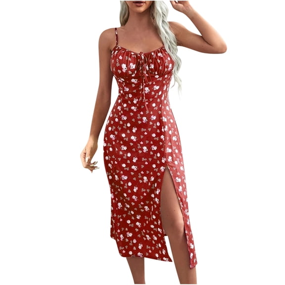 HomeGardon Sleeveless Dress for Women Fashion Women Summer Casual Print Square-Neck Camis Sleeveless Long Dress