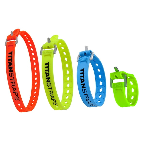 Titan Utility Straps - Safety Strap Set To Secure Splits, Cargo Bikes, Garden Hoses, Wood Working Projects, 60Lb. Working Load, 09141825 Length, 09 Green14 Blue18 Yellow25 Orange, 4-Pack