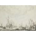 thumbnail image 2 of Willem van de Velde the Elder 24x18 Gold Ornate Framed and Double Matted Museum Art Print Titled - The Royal and State Yachts, Possibly the Arrival of Charles II of England at Moerdijk, 1660, 2 of 4
