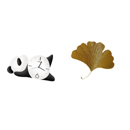 Wall Clock Panda Sculpture Leaf Art Lightweight Wrought Iron Decorative Hanging for Living Room Bedroom Office
