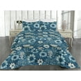 thumbnail image 2 of Ambesonne Floral Design Quilted Bedspread Set 3 Pcs, Aquatic Colors Flower, Queen, Sea Blue Eggshell, 2 of 4
