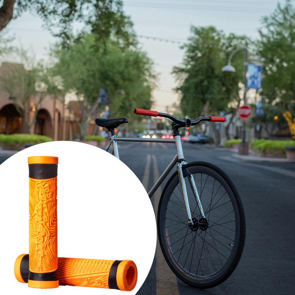 LOVIVER 2 Pieces Bike Handlebar Grips Bar End Comfort Handle Bar Grip Silica Gel Orange