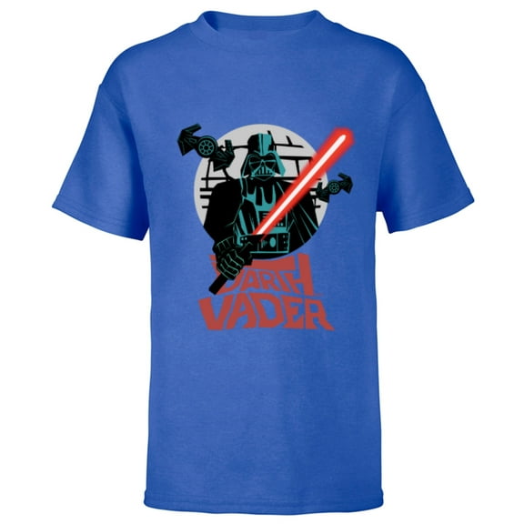 Star Wars Darth Vader with Lightsaber Block Print Style - Short Sleeve T-Shirt for Kids - Customized-Royal