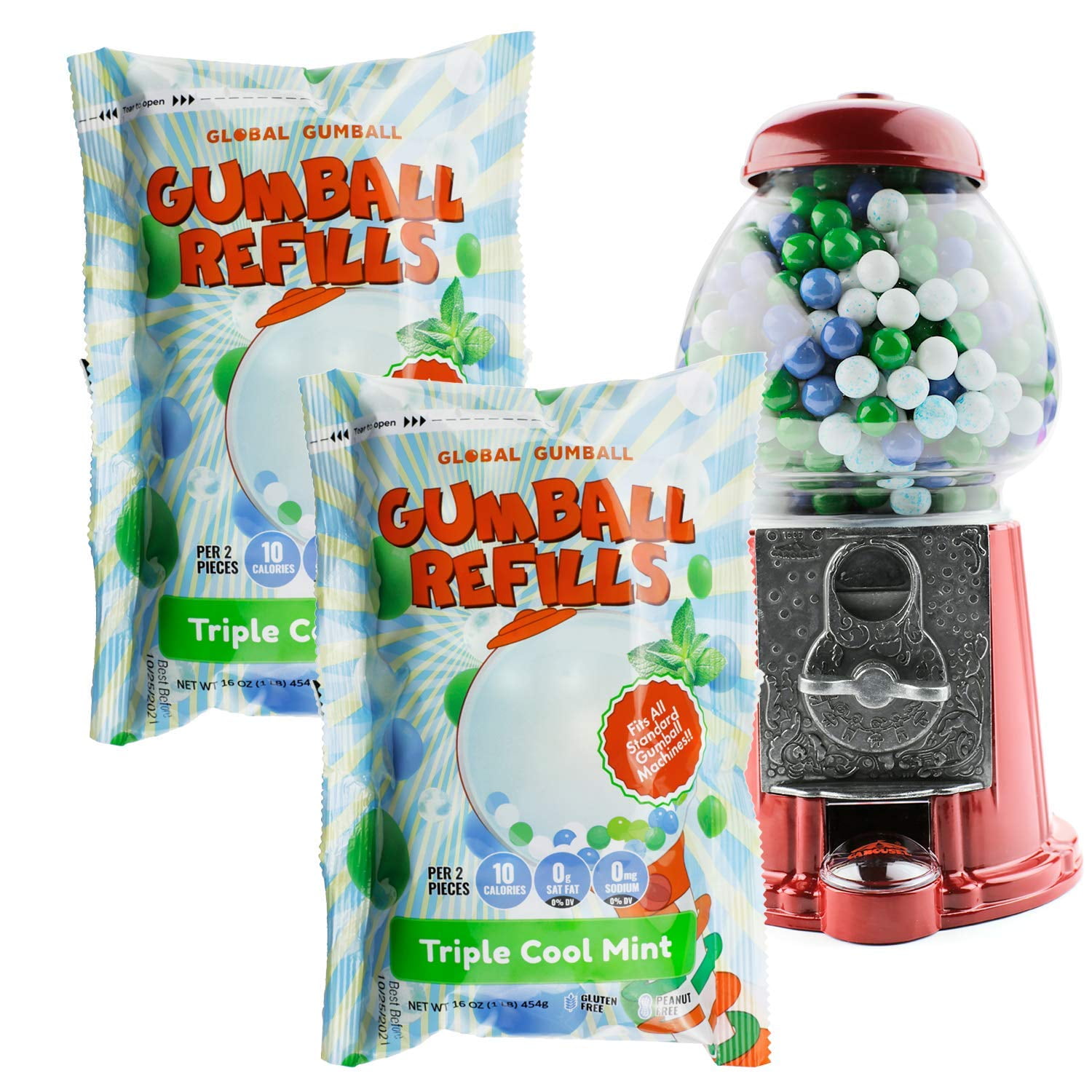 13 mm 1/2 inch Triple Cool Mint Gumballs 2 Lb Mint Bubble Gum Balls