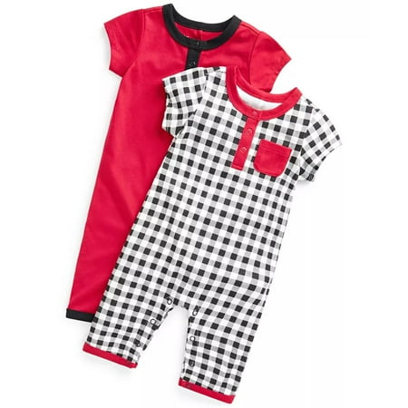 

First Impressions DEEP BLACK Baby Boys Gingham & Solid Union Suits Pack of 2