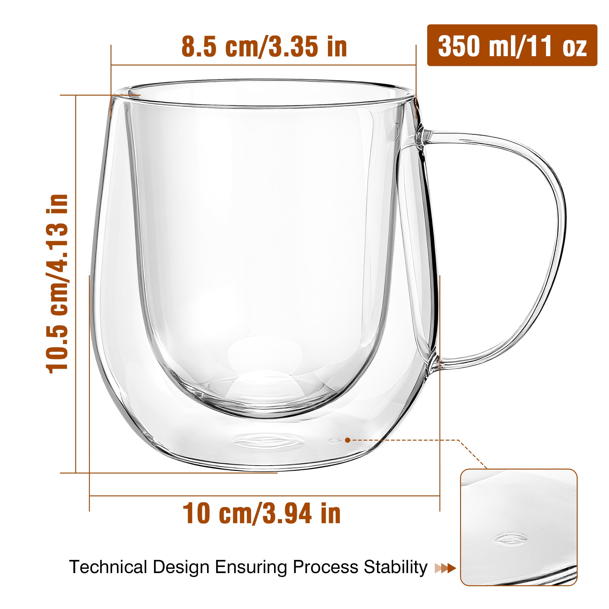 2PCS Coffee Mugs, Transparent Glass Cup With Spoons, Large Capacity, Espresso Mug Set, Latte Mug, Americano Cappuccino Mug, Latte,Breakfast Cup, Milk Cup, Durable& Easy To Clean,350ml/11oz
