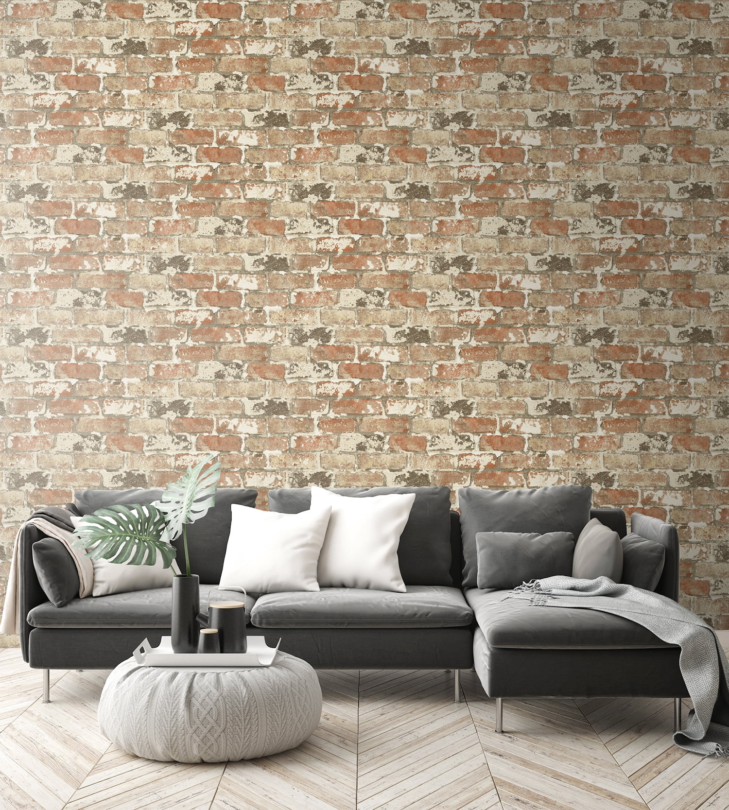 NextWall Weathered Red Brick Peel and Stick Wallpaper