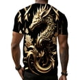 thumbnail image 2 of Golden dragon print T-shirt, black mythical dragon with leaf pattern, casual street style, 2 of 3