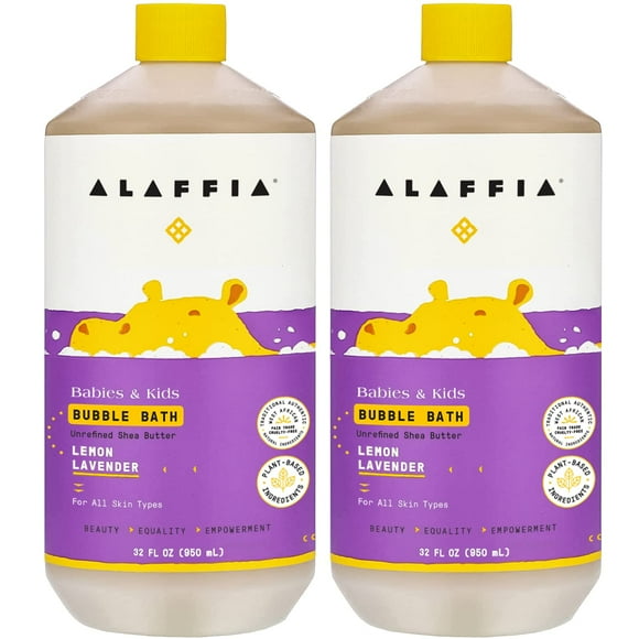 Alaffia Babies and Kids Bubble Bath, Gentle Baby Essentials for Delicate Skin, Cleansing & Calming Bubbles, Plant Based Formula, Vegan, Lemon Lavender (2 P