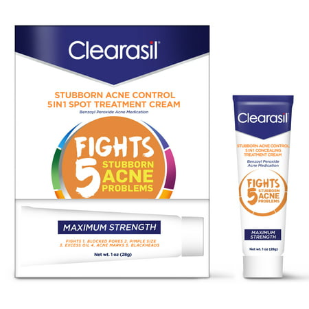 Clearasil Stubborn Acne Control 5in1 Spot Treatment Cream, (Best Overnight Pimple Spot Treatment)