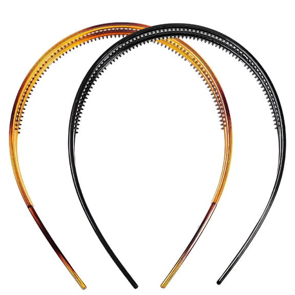 TUWAFE Hard Plastic Headbands Double Row Hair Hoops Vintage No Slip Hair Bands with Teeth for Women, 2pcs