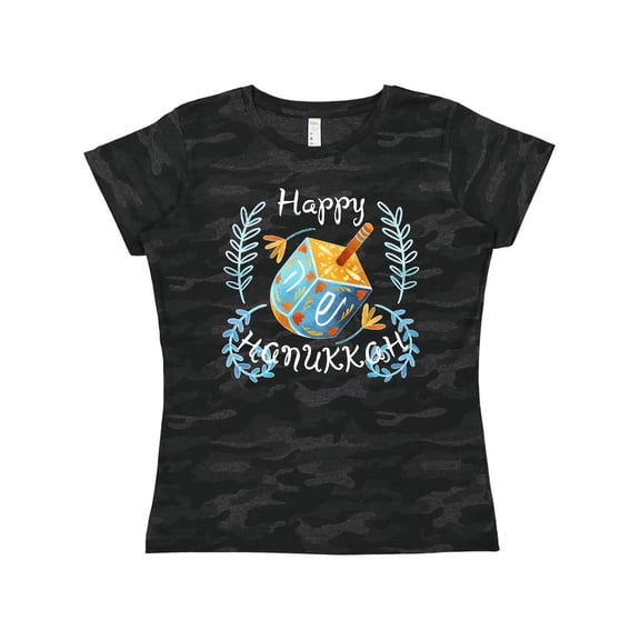 Inktastic Happy Hanukkah Dreidel and Laurels Women's T-Shirt