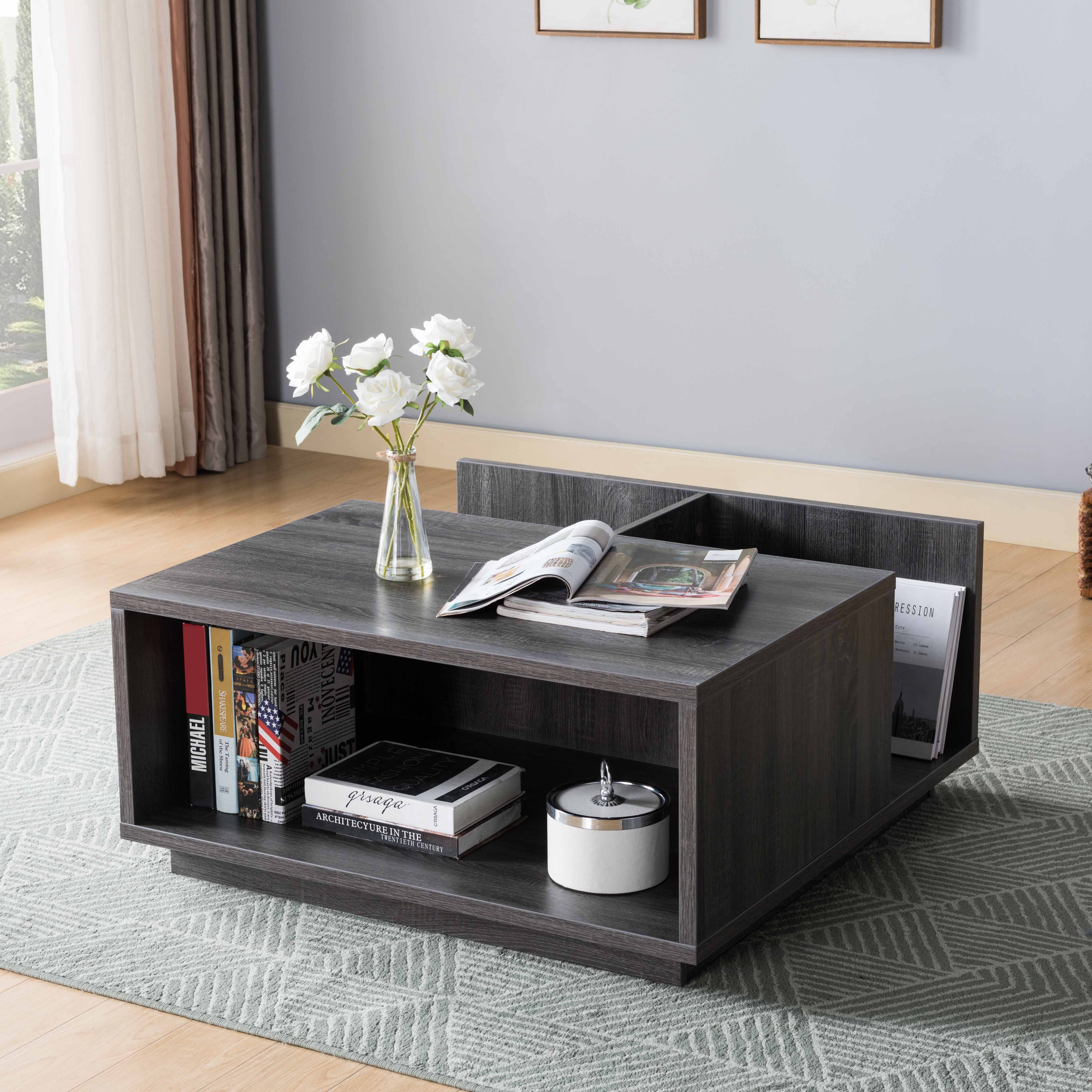 ICE ARMOR Distressed Grey Coffee Table with Divided Drawer Storage