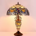thumbnail image 3 of Tiffany Lamp with Nightlight Rustic Large Blue Stained Glass Lotus Table Lamp Desk 24" Tall Vintage Base Lover Living Room Bedroom Bedside Nightstand Home Office Family  Led Bulb Included, 3 of 6
