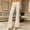 (Fashion 167)Beige, variant on Women's Fold Over Waist Striped Flare Pants High Waist Casual Bell Bottom Trousers Stretchy Soft Fabric Long Pant