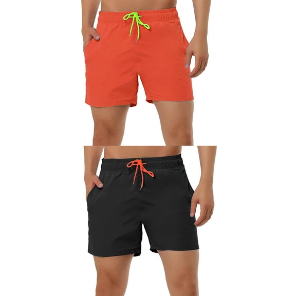 NOMADIC NOOK Men's Summer Beach Solid Color Drawstring Waist Swimsuit Board Shorts 2 Pack
