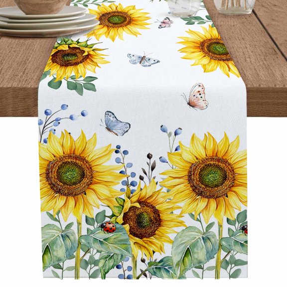 nqOlkjepod Sunflower Table Runner 70 Inches Long Farmhouse Dress Scarves, Yellow Floral Summer Botanical Dining Tablerunner for Coffee Table/Kitchen Island/Party Décor, 13" x 70"