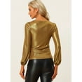 thumbnail image 3 of DARING DIVA Metallic Shimmer Glitter Bishop Sleeve Top Shirt S Dark Gold, 3 of 6