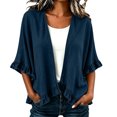 thumbnail image 6 of TGSLY Ruffle 3/4 Sleeve Denim Jacket for Women Dressy Casual Solid Color Open Front Cardigan Coat Loose Fit Flounce Hem Layering Cover Up S, 6 of 8