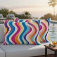 thumbnail image 2 of Outdoor Pillow Cover Pink Purple Yellow Stripes Set of 2 Waterproof Throw Pillowcases Abstract Art Decorative Patio Furniture Pillows for Couch Garden Indoor & Outdoor Use, 2 of 9