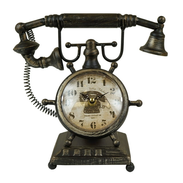 Horloge de Table de Téléphone Vintage en Métal Bronze