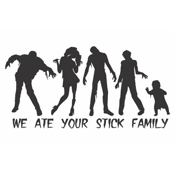 Zombie We Ate Your Stick Figure Family Decal Sticker | 7.5-Inches By 3.7-Inches | Black Vinyl