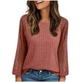 thumbnail image 3 of yoeyez Womens Textured Brushed Crewneck Sweater Lace Patchwork Puff Long Sleeve Tunics Dressy Casual Loose Fit Knit Tops Blouses Watermelon Red,L, 3 of 6